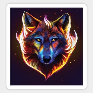 Wolf in Colourful Flames. Bold Striking Image Sticker